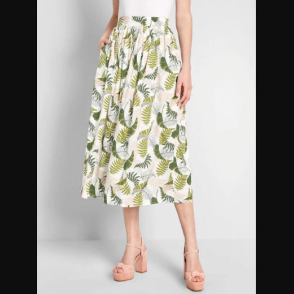 Modcloth One Fine Vacay Leaf Print Midi Skirt 8